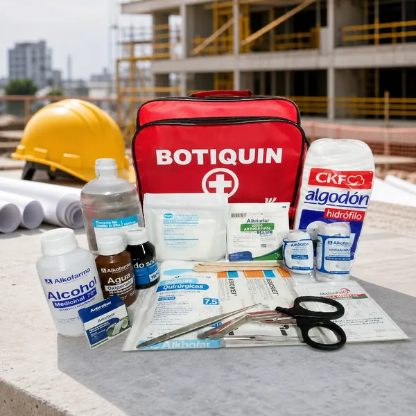Botiquín G.050 exhibido en una mesa de revisión de una obra de construcción