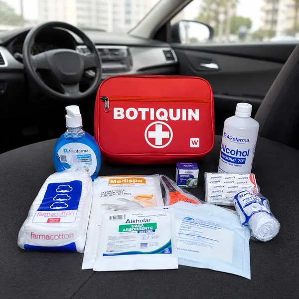 Botiquín MTC para taxi colocado en el interior de un vehículo